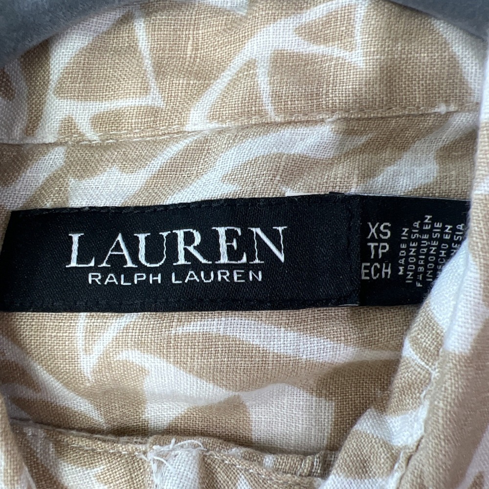 Ralph Lauren Khaki Floral Linen Shirt Button Women XS Rolled Up Long Sleeves - Picture 4 of 12